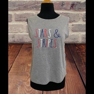 Womens Rae Dunn Stars and Stripes gray shirt small